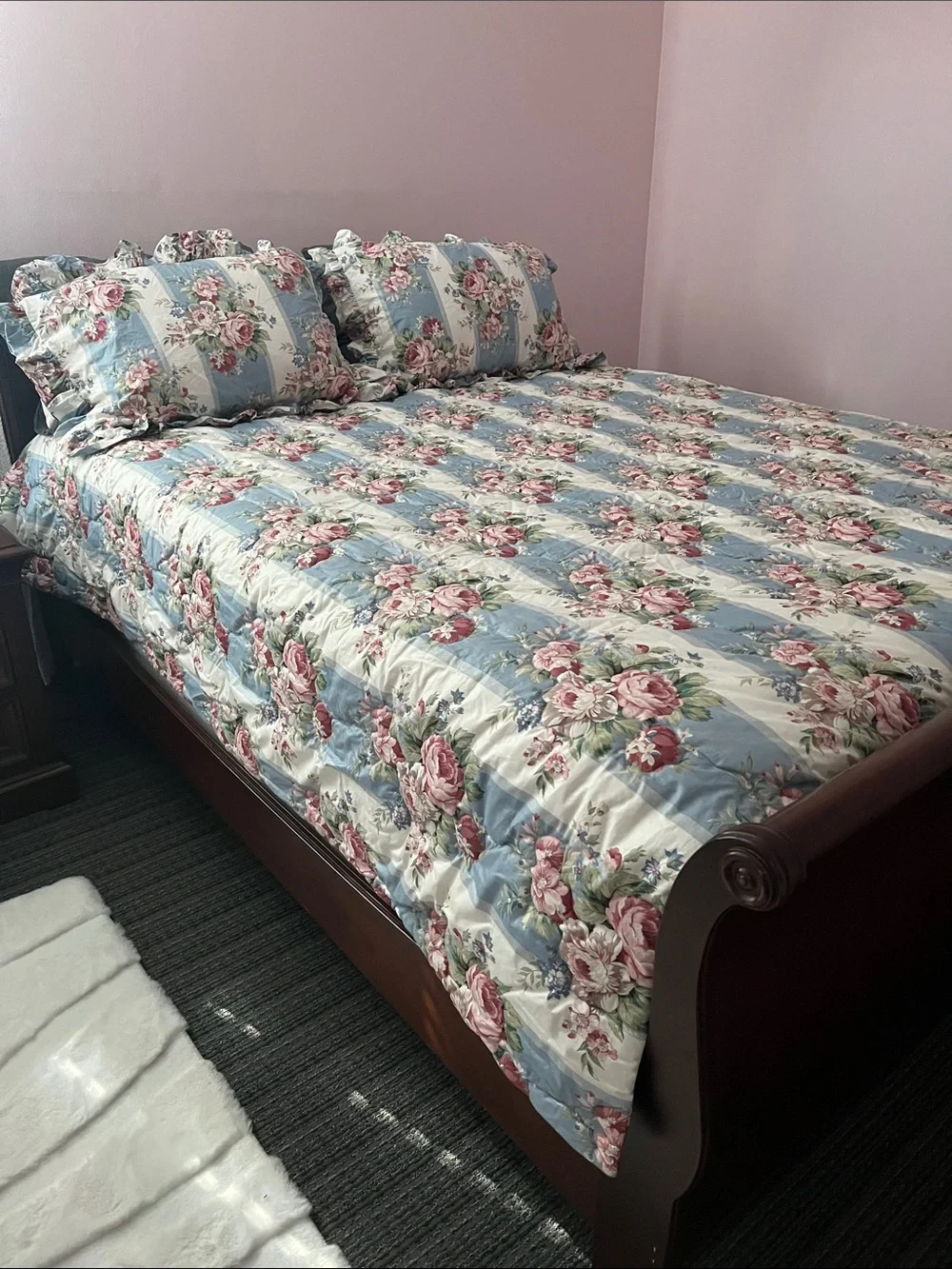 Ethan Allen Custom Bedding Shams Floral Strip Victorian Cottagecore Shabby Chic